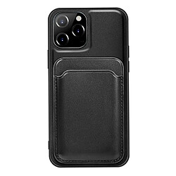 Coque en PU avec porte-cartes amovible bord droit noir pour votre Apple iPhone 13 Pro Max 6.7 pouces