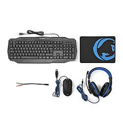 Acheter NEDIS PACK 4-en-1 | Clavier, casque, souris et tapis de souris | Noir/Bleu | AZERTY | FR