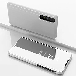 Coque en TPU + PU voir la surface du miroir de la fenêtre avec support argent pour votre Sony Xperia 1 II