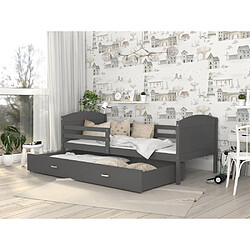 Kids Literie Lit Enfant Mateo 90x190 Gris - gris Livré avec sommiers, tiroir et matelas en mousse de 7cm