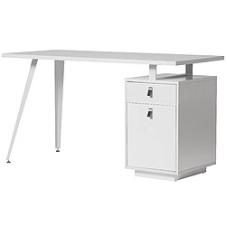 Avis Pegane Bureau en MDF laqué blanc mat avec pieds en métal, table de travail - Longueur 140 x Profondeur 60 x Hauteur 76 cm