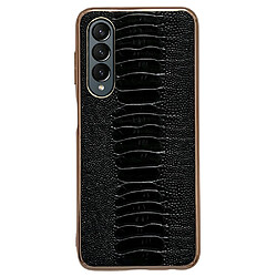 Coque en TPU + cuir véritable électroplaqué, antichoc, texture crocodile pour votre Samsung Galaxy Z Fold4 5G - noir