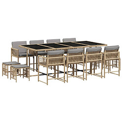 vidaXL Ensemble à manger de jardin et coussins 13 pcs mélange beige