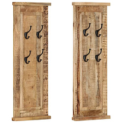 vidaXL Porte-manteaux 2 pcs Bois massif de manguier 38x100 cm