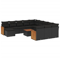 vidaXL Salon de jardin avec coussins 13 pcs noir résine tressée