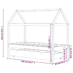 vidaXL Cadre de lit enfant avec tiroir blanc bois pin massif 80x160 cm pas cher