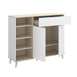 Pegane Buffet Meuble de cuisine coloris blanc/naturel - Longueur 119 x Profondeur 40 x Hauteur 102 cm