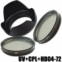 Kit Filtre DynaSun Polarisant Circulaire CPL 72mm C-PL + UV Ultra Violet Objectif 72 mm + Pare-Solei