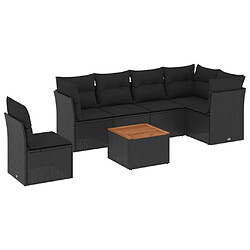 vidaXL Salon de jardin 7 pcs avec coussins noir résine tressée