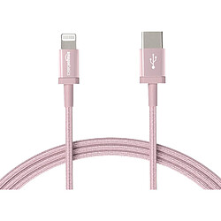 Basics Câble USB-C vers Lightning en nylon tressé, chargeur certifié MFi pour iPhone - doré rose, 1,82 m