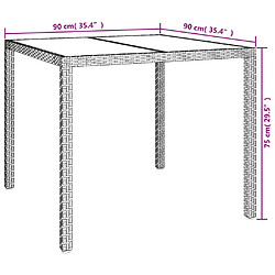 vidaXL Table de jardin 90x90x75cm Verre trempé et résine tressée Blanc pas cher