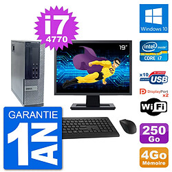 PC Dell 7020 SFF Ecran 19" Intel i7-4770 RAM 4Go Disque 250Go Windows 10 Wifi - Occasion