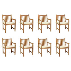 vidaXL Chaises de jardin 8 pcs avec coussins crème Bois de teck massif