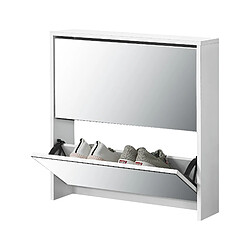 Meuble à Chaussure Lund Miroir 67 x 63 x 17cm Blanc [en.casa] 