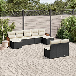 Maison Chic Ensemble Tables et chaises d'extérieur 9 pcs avec coussins,Salon de jardin noir résine tressée -GKD848675