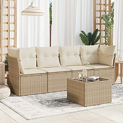 Maison Chic Salon de jardin avec coussins 5 pcs | Ensemble de Table et chaises | Mobilier d'Extérieur beige résine tressée -GKD94086