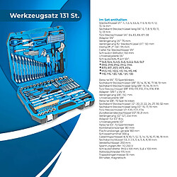 HÖGERT Coffret à outils | Coffret à outils | Rempli | 131 pièces, 1/2``, 3/8`` 1/4``, noir/bleu HT1R439