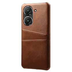 Coque en TPU + PU anti-chocs avec deux porte-cartes pour votre Asus Zenfone 9 5G - marron