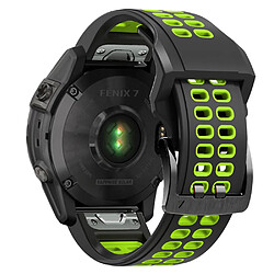 Bracelet en silicone deux rangées de trous, bicolore, attache rapide, 22mm, noir/vert pour votre Garmin Fenix 7/Epix