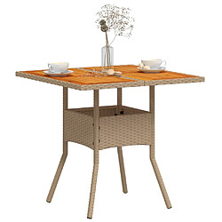 Avis vidaXL Table de jardin beige 80x80x75 cm résine tressée et bois acacia