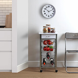 Versa Chariot de cuisine avec roulettes et tiroirs Leicester 40x40x82cm,Bois et métal, Blanc