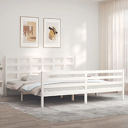 Maison Chic Lit adulte - Cadre Structure de lit avec tête de lit Contemporain blanc 200x200 cm bois massif -MN24940