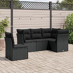 Maison Chic Salon de jardin 5 pcs avec coussins | Ensemble de Table et chaises | Mobilier d'Extérieur noir résine tressée -GKD22539