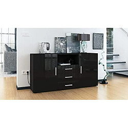 Mpc Commode avec 2 portes, 3 tiroirs et 1 compartiment ouvert, noir mat/noir haute brillance (139 x 72 x 35 cm)