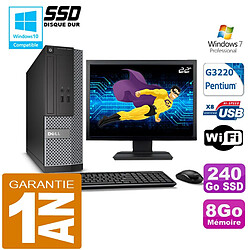 PC DELL 3020 SFF Intel G3220 Ram 8Go Disque 240 Go SSD Wifi W7 Ecran 22" - Occasion