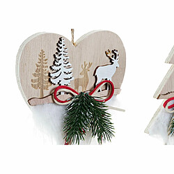 Décorations de Noël DKD Home Decor Coeur Polyester Bois MDF (2 pcs) (12 x 4 x 12 cm)