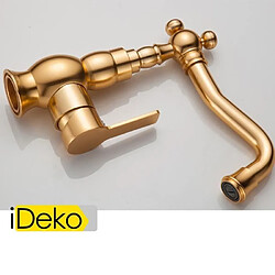 iDeko® Robinet salle de bain de lavabo vintage de luxe style D'OR mono laiton céramique