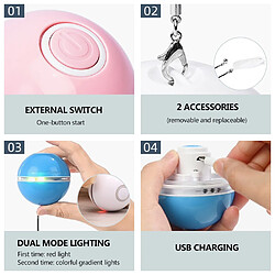 Acheter Universal Balle de jouet de chat interactif intelligent Balle de rotation automatique LED colorée avec plume de chat mint Bell Jouet de boule de chat rechargeable USB | Jouet pour chat (blanc)