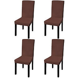 Decoshop26 Housse de chaise droite extensible 4 pcs marron DEC022375