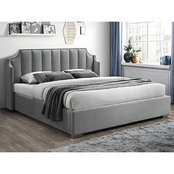 Vente-Unique Lit coffre 160 x 200 cm avec tête de lit incurvée - Velours - Gris clair + Matelas - TEOMIS