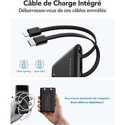 SANAG Batterie Externe Portable 10000Mah, Power Bank Charge Rapide Pd 22.5W Avec 2 Câbles Intégrés & Usb C Sortie, Ultra Mince Légère Portable Chargeur, Universel Compatible Iphone/Samsung, Noir pas cher