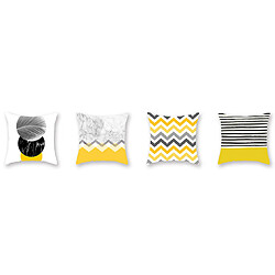 YP Select 4pcs jaune taie d'oreiller géométrique canapé taie d'oreiller de coussin - 1 jaune 45X45Cm