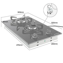 Arebos Table de Cuisson Gaz Cuisinière à Gaz en Verre de 2 brûleurs pas cher