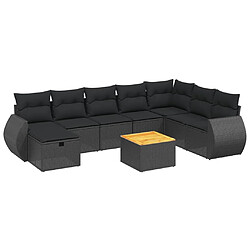 Maison Chic Ensemble Tables et chaises d'extérieur 9 pcs avec coussins,Salon de jardin noir résine tressée -GKD614009