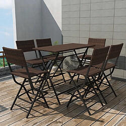 Maison Chic Mobilier à dîner pliable 7 pcs- Ensemble table et chaises d'extérieur - Salon/Mobilier de jardin classique Acier Résine tressée Marron -MN99519