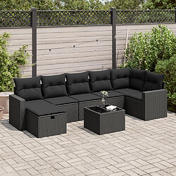 vidaXL Salon de jardin 8 pcs avec coussins noir résine tressée