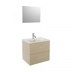 Dansmamaison Ensemble meuble sous vasque suspendu 2 tiroirs 60 cm Taupe + Miroir + Colonne - GUZO