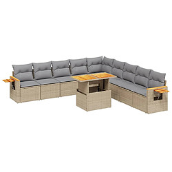 vidaXL Salon de jardin 11 pcs avec coussins beige résine tressée