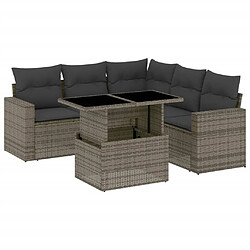 vidaXL Salon de jardin 6 pcs avec coussins gris résine tressée