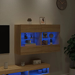 Avis vidaXL Meuble TV mural avec lumières LED chêne sonoma 98,5x30x60,5 cm