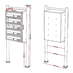 Avis Helloshop26 Bloc 5 boite aux lettres sur pied de support 5 compartiments superposé acier inoxydable 16_0000037