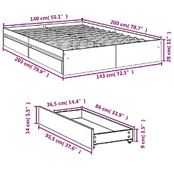 Vidaxl Cadre de lit avec tiroirs blanc 140x200 cm bois d'ingénierie pas cher