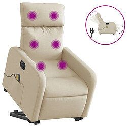 vidaXL Fauteuil inclinable de massage électrique Crème Tissu