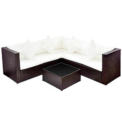 Maison Chic Salon de jardin 4 pcs + coussins - Mobilier/Meubles de jardin - Table et chaises d'extérieur Résine tressée Marron -MN13243