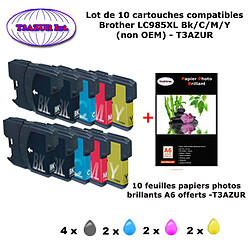 10 cartouches compatibles LC985 XL pour Brother DCP J125 J140W J265W J315W J515W MFC J415W +10f A6 brillantes -T3AZUR