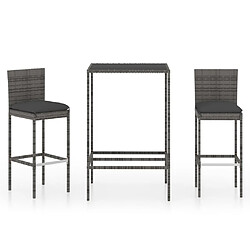 Maison Chic Ensemble de bar de jardin 3 pcs et coussins,Table + chaises + coussins de jardin Résine tressée Gris -GKD639794